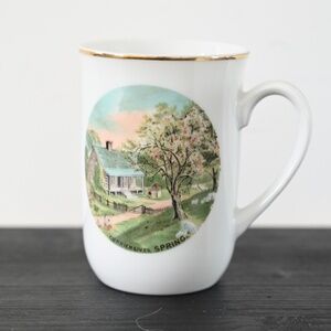 Currier & Ives Mid Century Gold Rim Seasons Mug | Spring